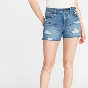 High Rise Distressed Jean Shorts